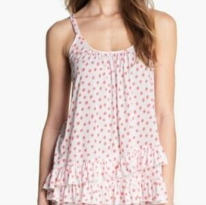 Oscar de la Renta Pink Polka Dot Ruffle Nightgown|Luxury Sleepwear|Night Top S